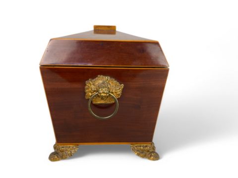 Regency Mahogany and Satinwood Sarcophagus Tea Caddy Joanna Wood Shop