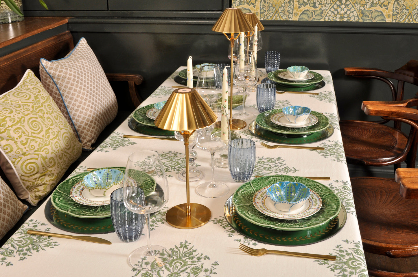 Extra Large Cream Tablecloth with Green Bouquets Joanna Wood Shop