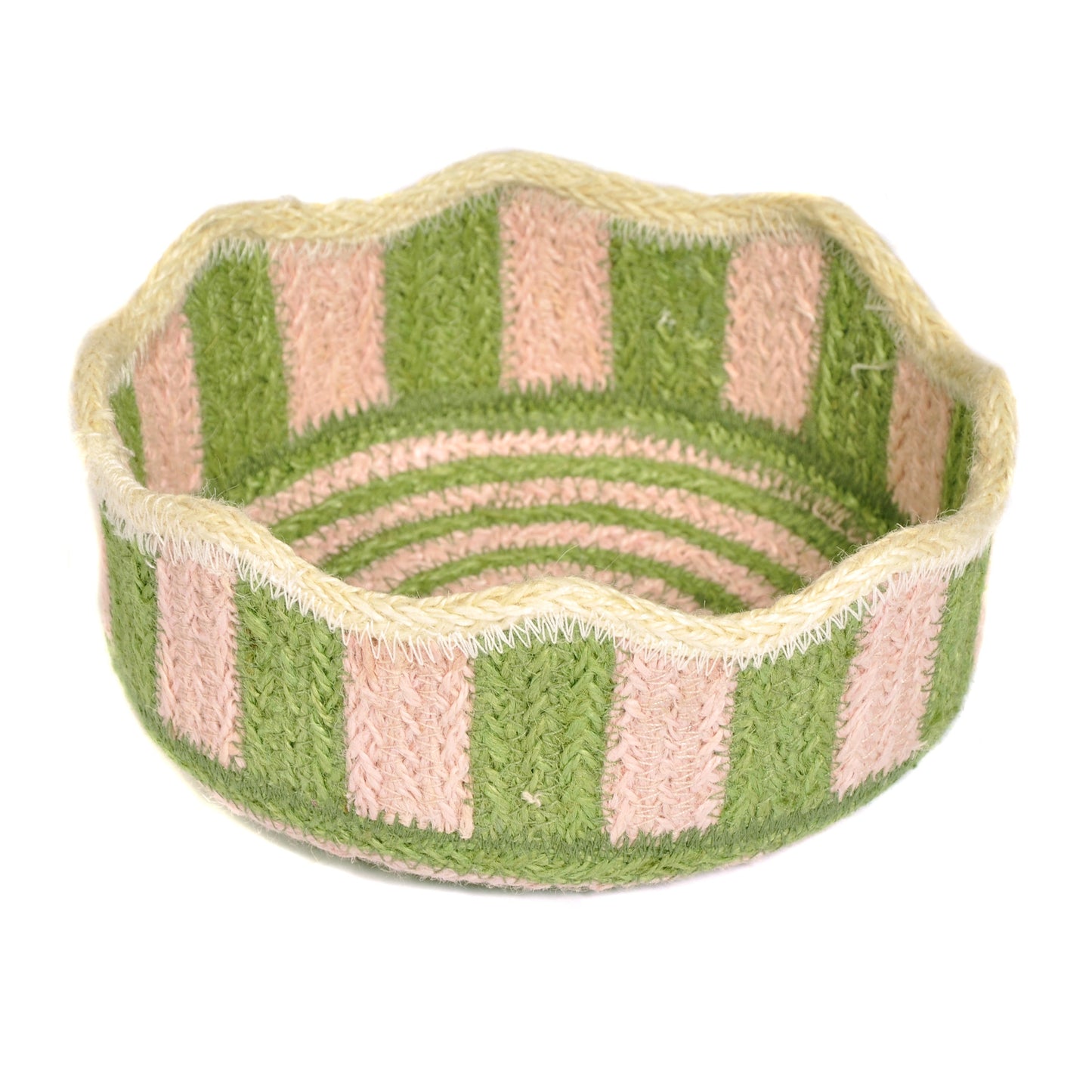 Green and Pink Striped Mini Basket Not specified