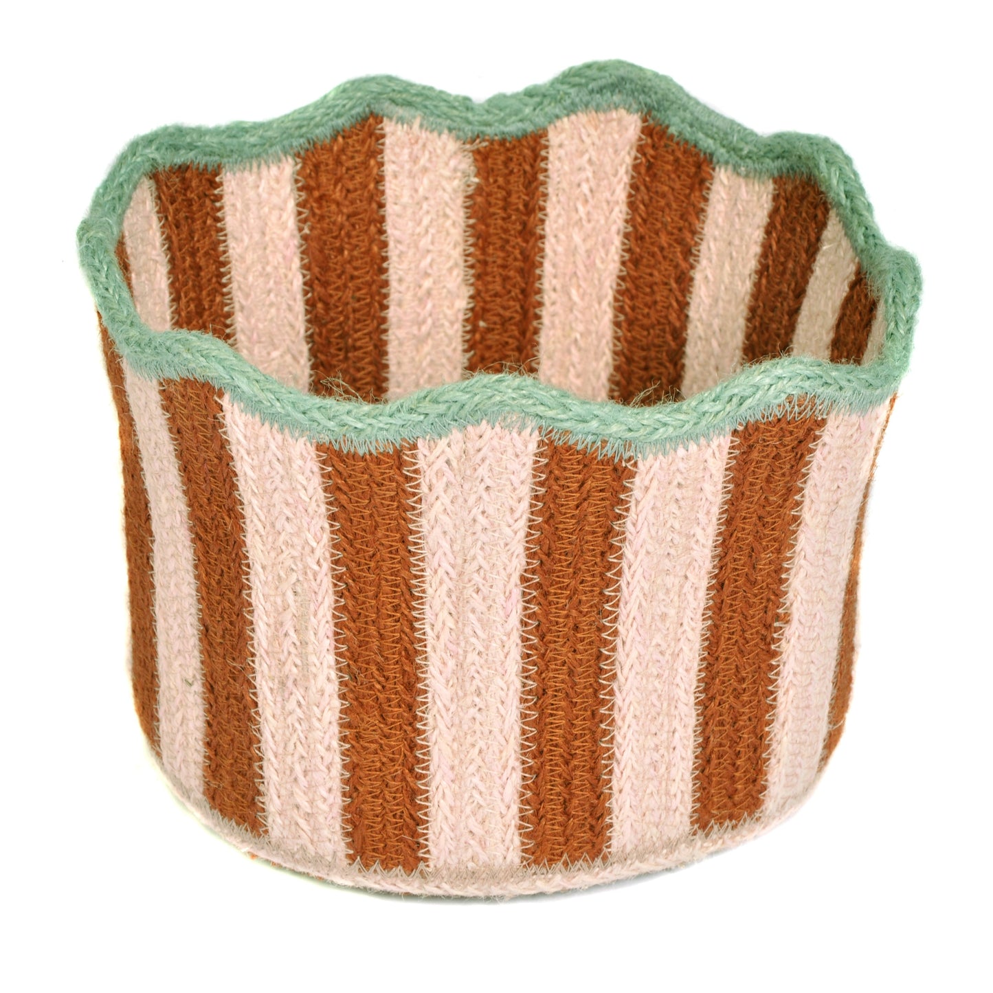 Pink and Red Striped Fluted Basket Not specified