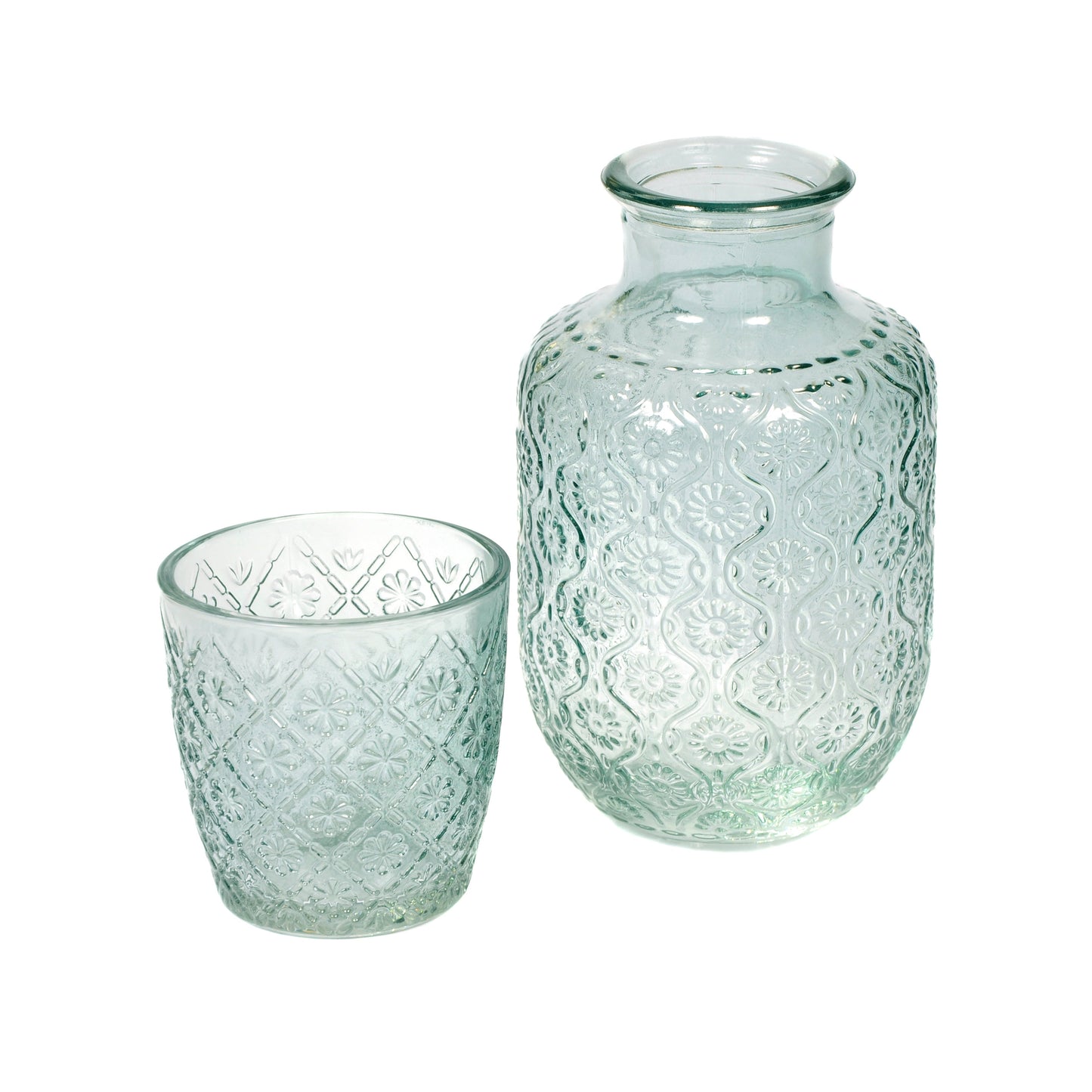 Blue Embossed Glass Nightset Not specified