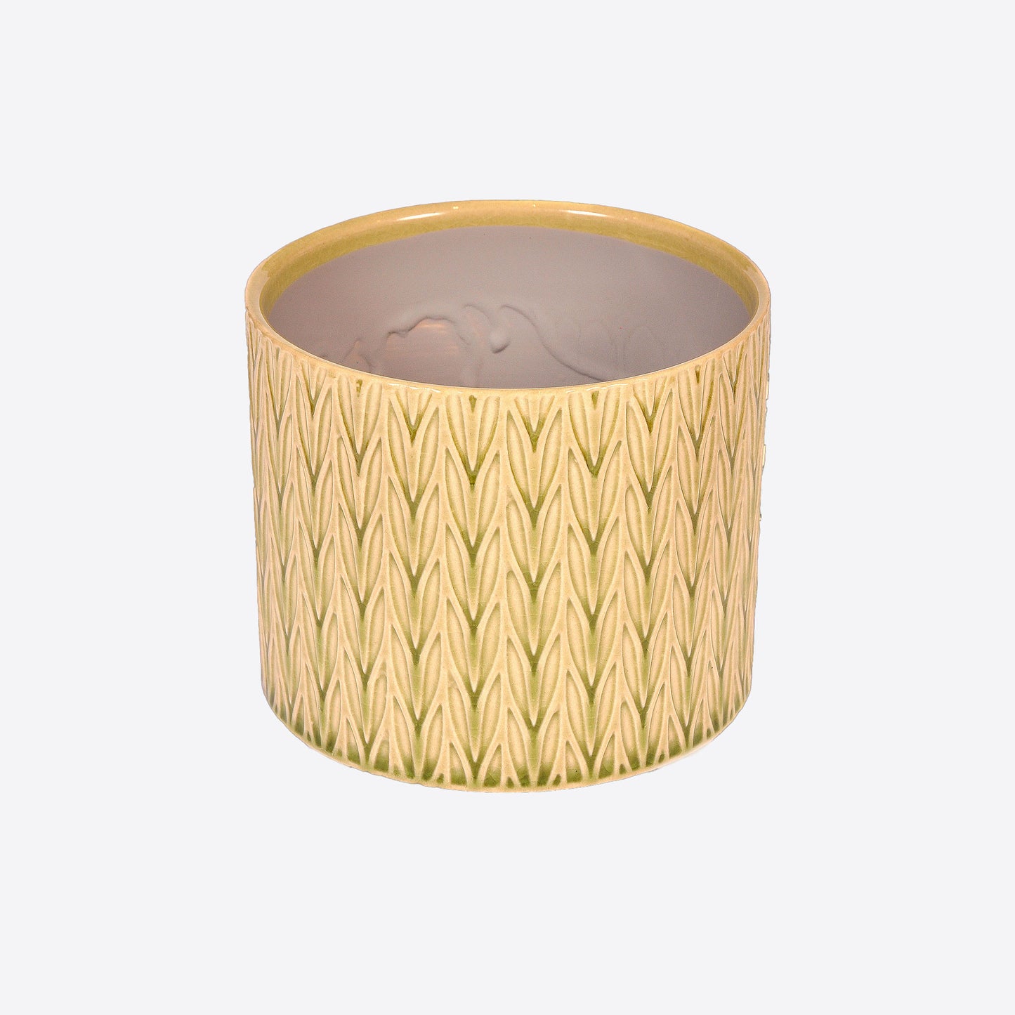 large green and white patterned planter