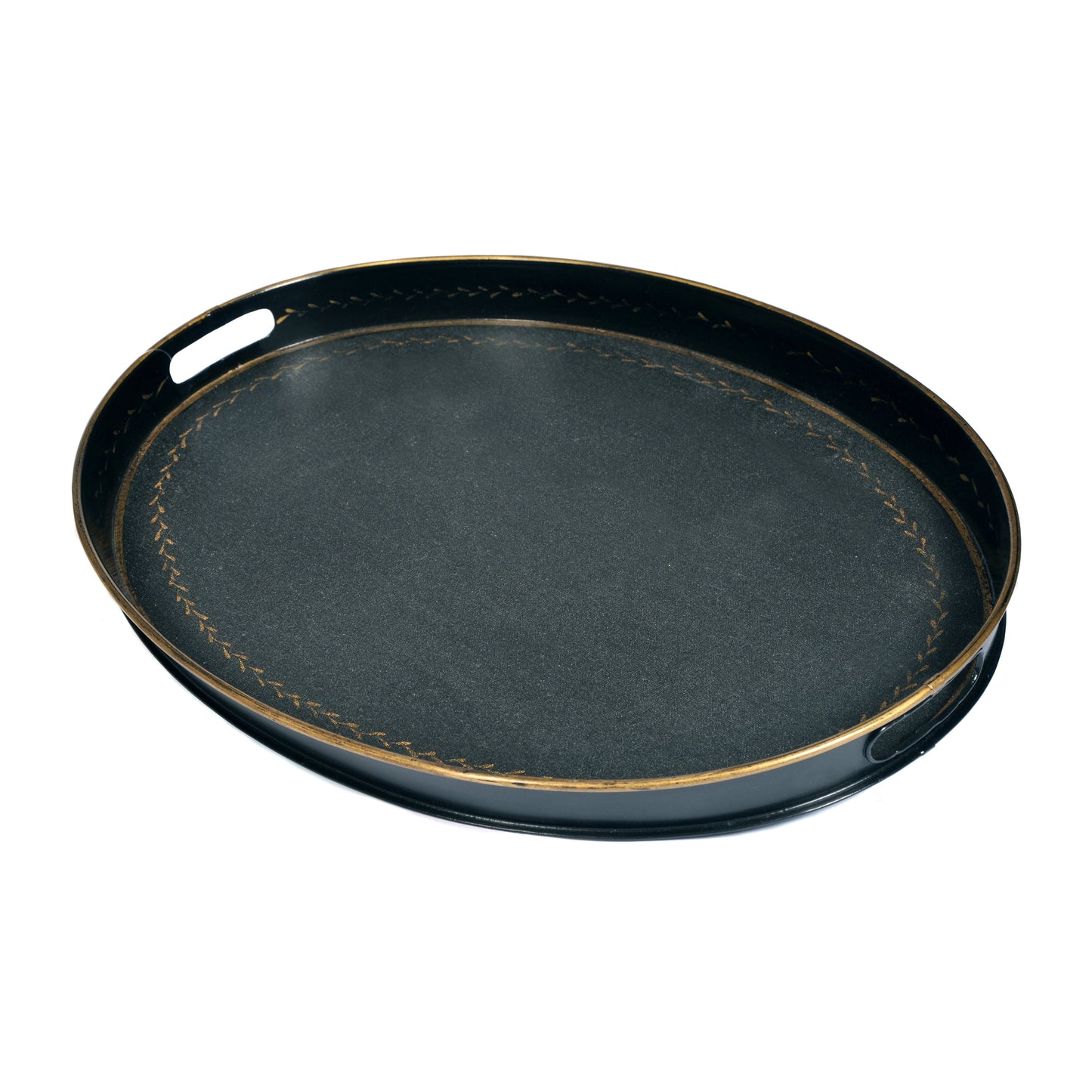 Black and Gold Oval Toleware Tray Not specified