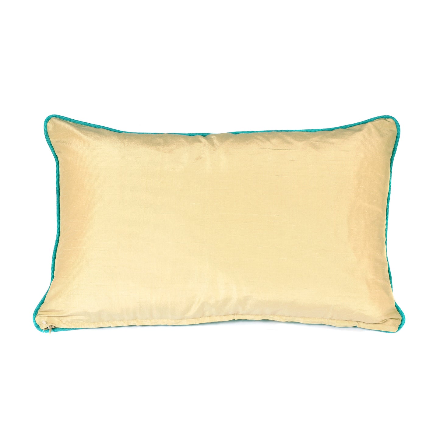 Green and Yellow Flame Stitch Rectangle Cushion with Silk Back Not specified
