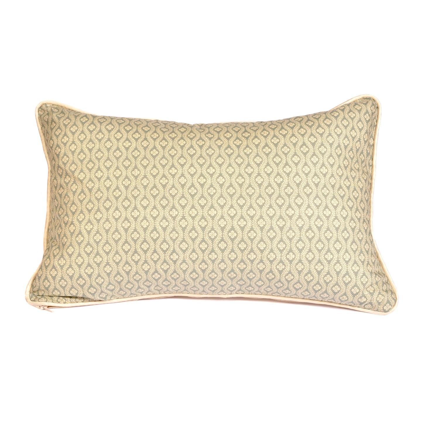 Eau de Nil Floral Rectangle Cushion with Silk Piping Not specified