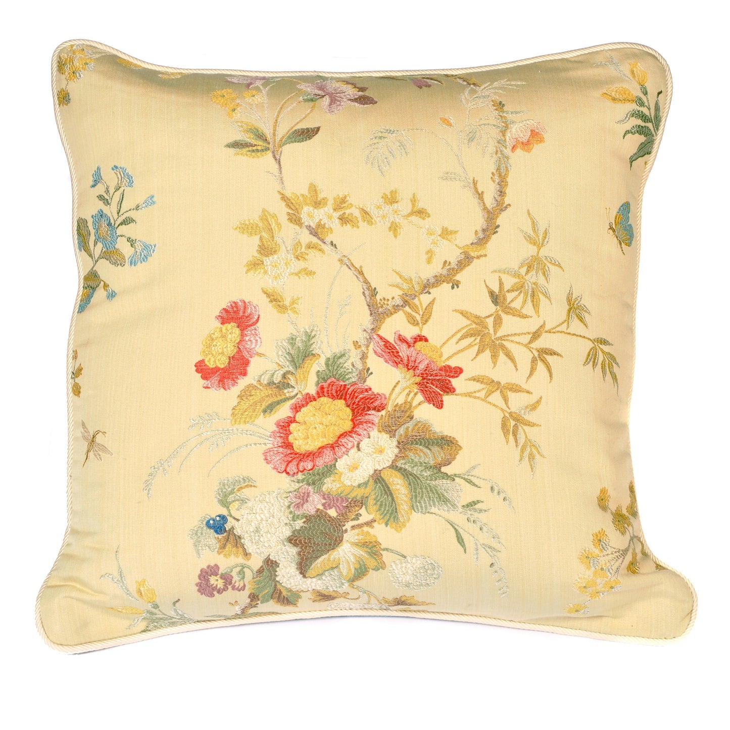 Embroidered Floral Butterfly Cushion with Blue Grosgrain Back Not specified