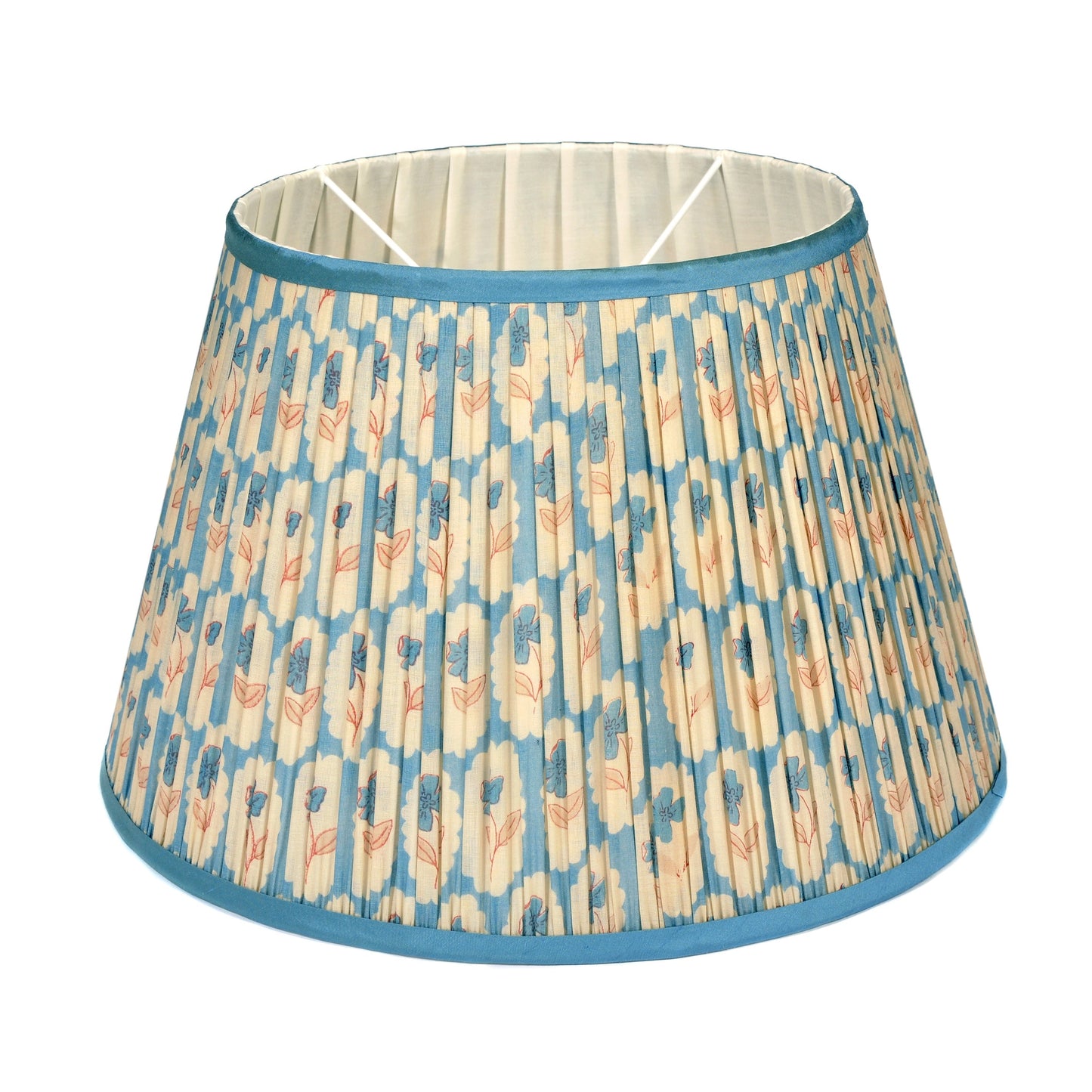Blue Floral Pleated Lampshade with Blue Silk Trim Large Not specified