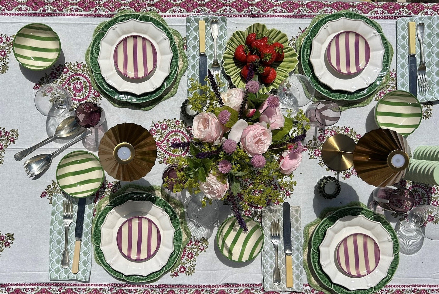 Dark Pink and Green Paisley Tablecloth Small Joanna Wood Shop