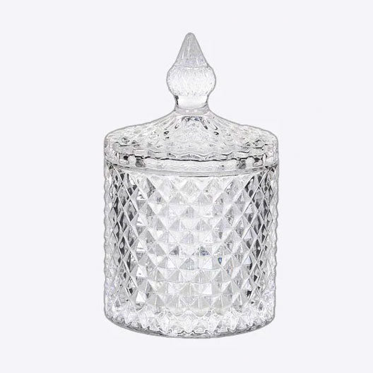 patterned glass jar with glass lid
