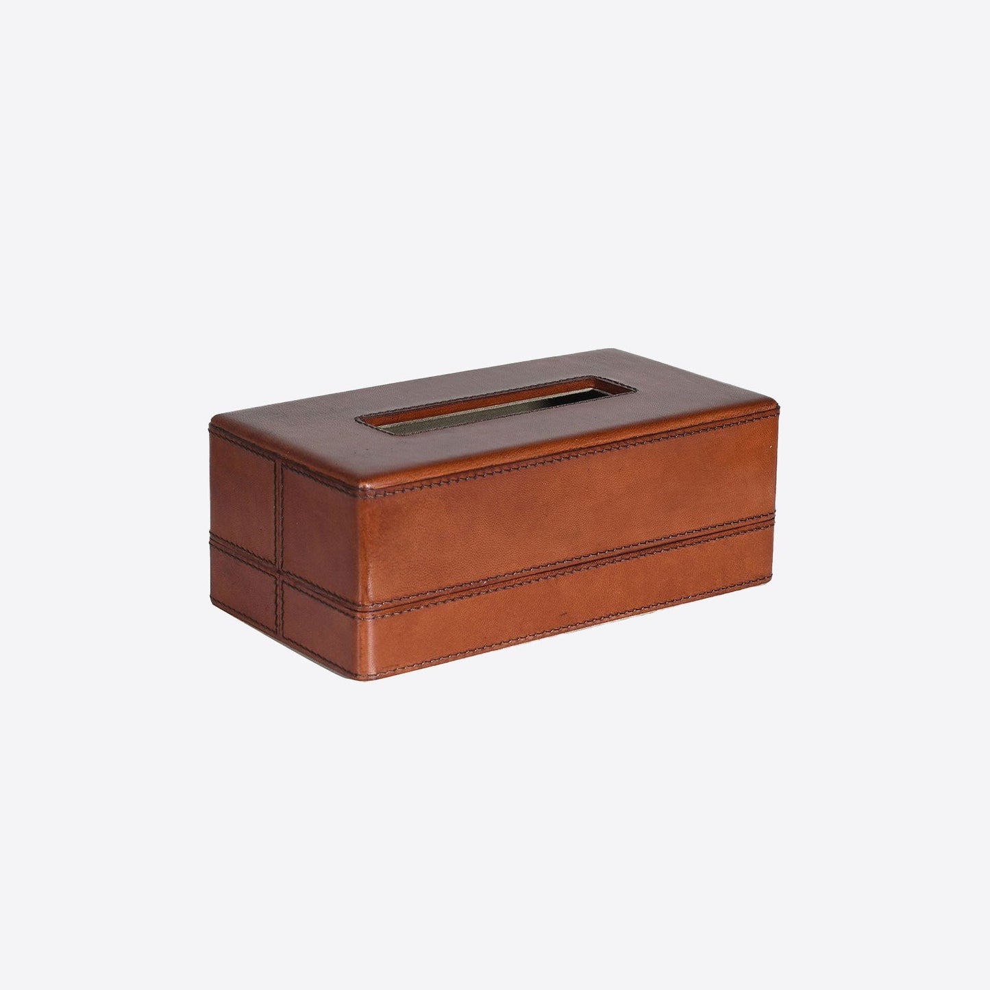 Tan Leather Rectangle Tissue Box Not specified