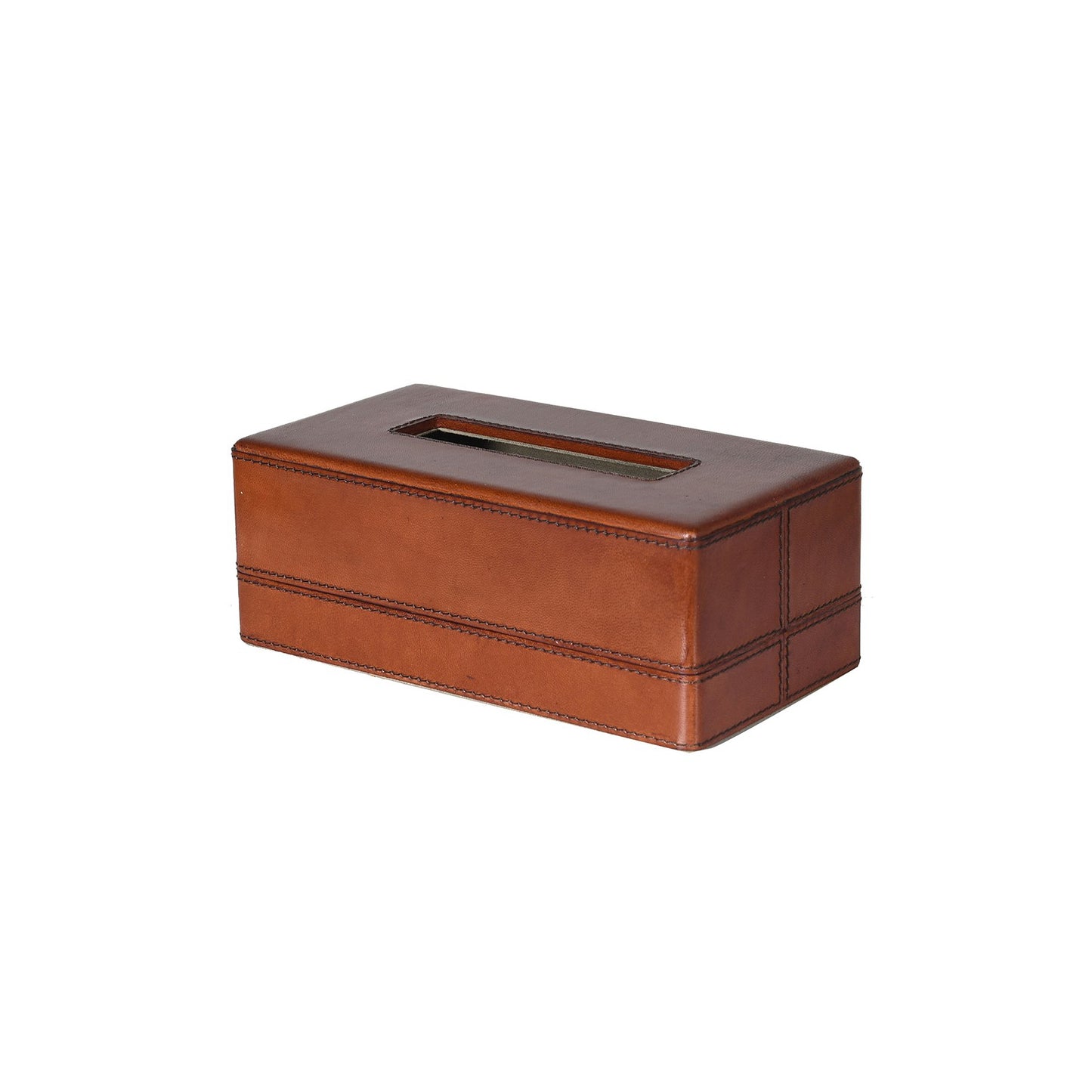 Tan Leather Rectangle Tissue Box Not specified