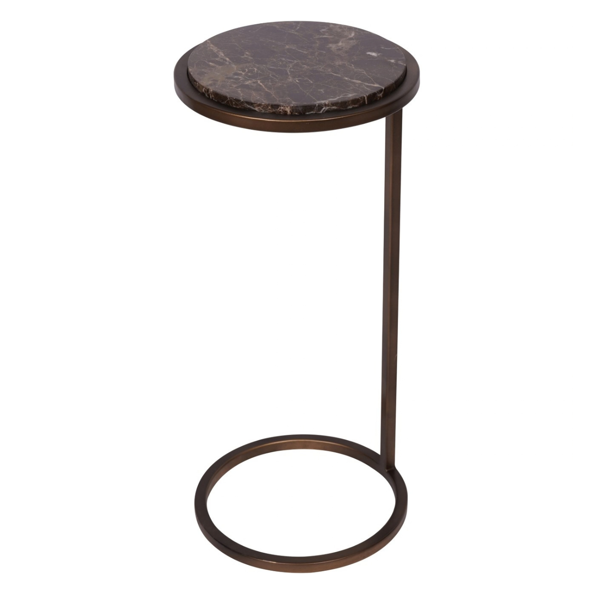 Brown Marble and Bronze Finish Round Side Table Not specified