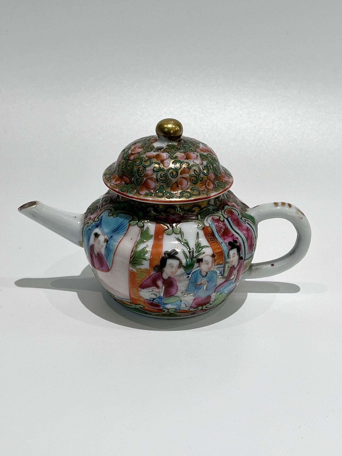 19th Century Chinese Canton Famille Rose Porcelain Small Rounded Teapot Joanna Wood Shop