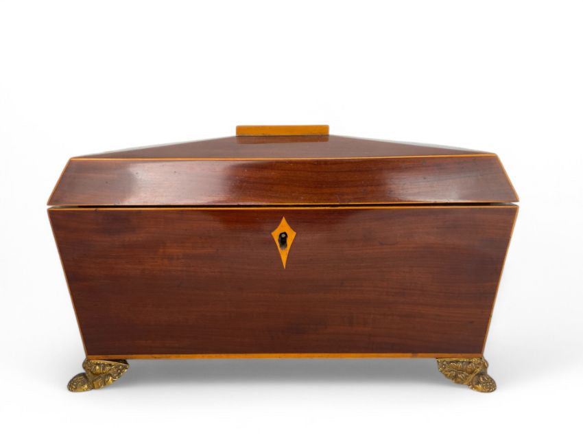 Regency Mahogany and Satinwood Sarcophagus Tea Caddy Not specified