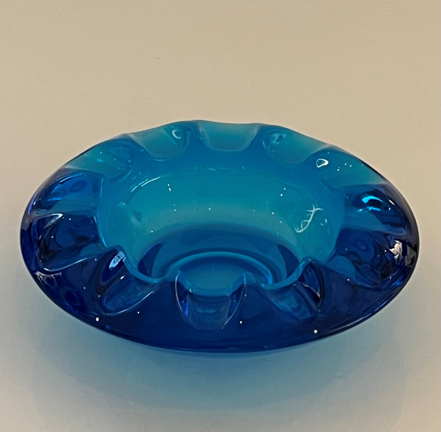 1960s Turquoise Czech Glass Ashtray Joanna Wood Shop