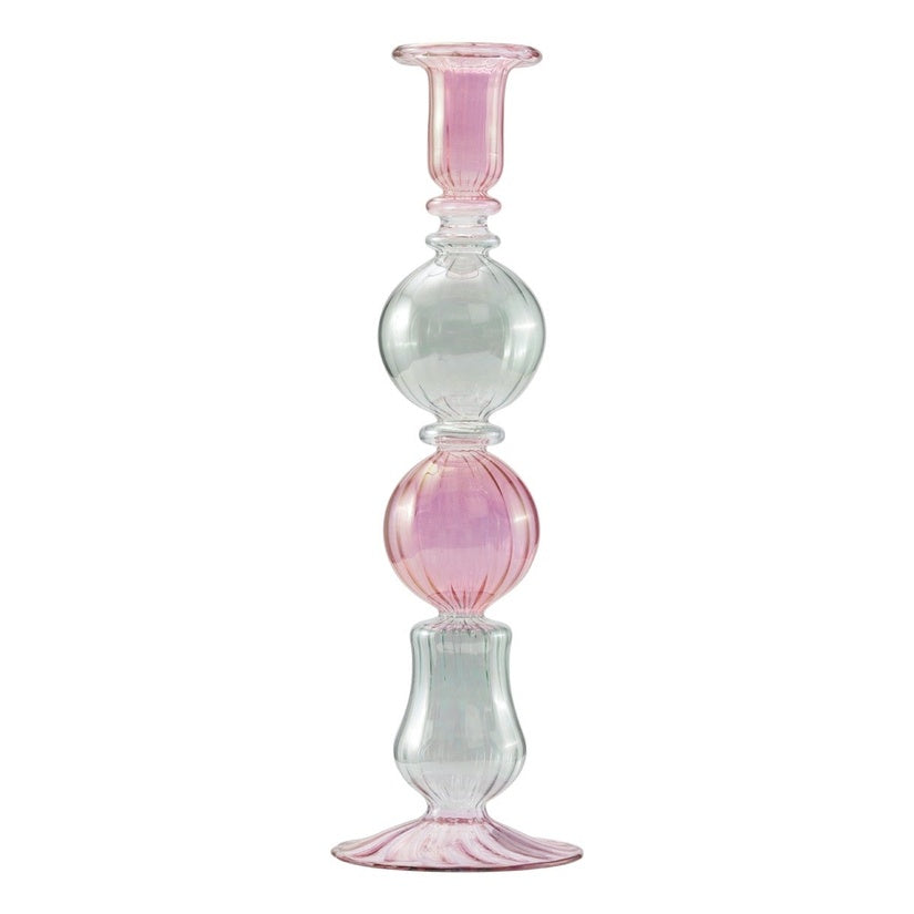Light Pink/Green Mouthblown Candlestick Joanna Wood Shop