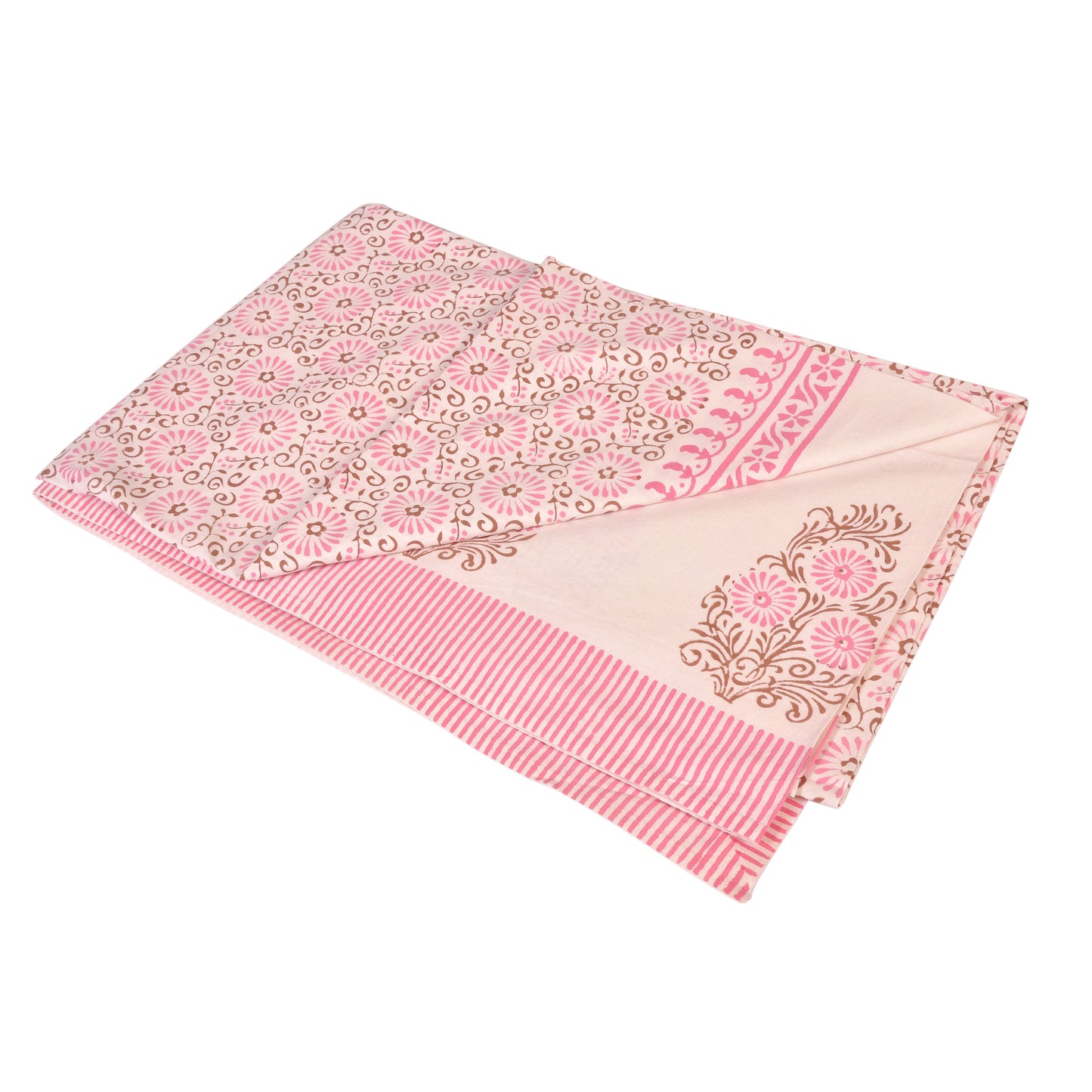 Pink Flowers and Stripes Cotton Tablecloth Large Joanna Wood Shop