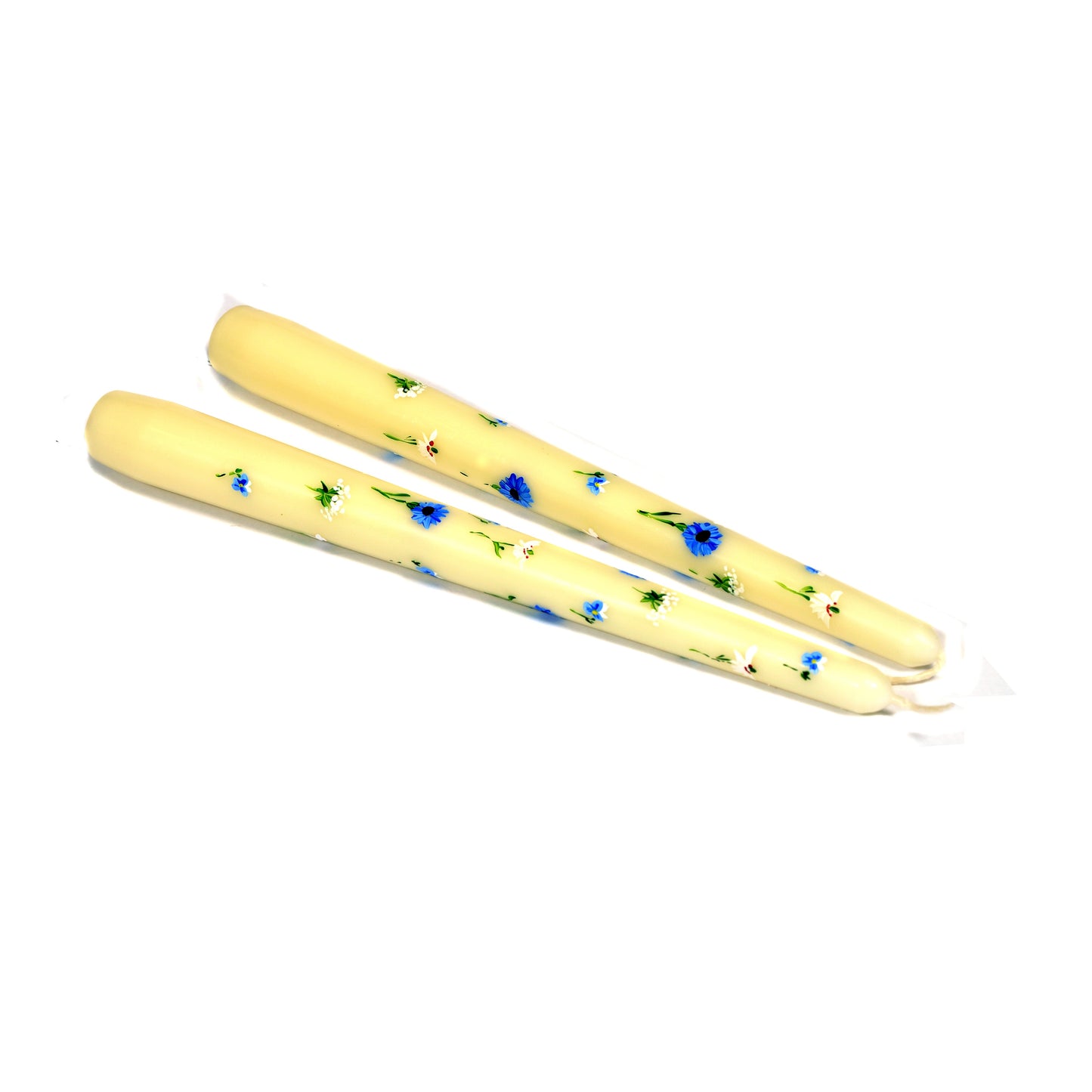 Pair of Blue and White Hand Painted Floral Candles Not specified