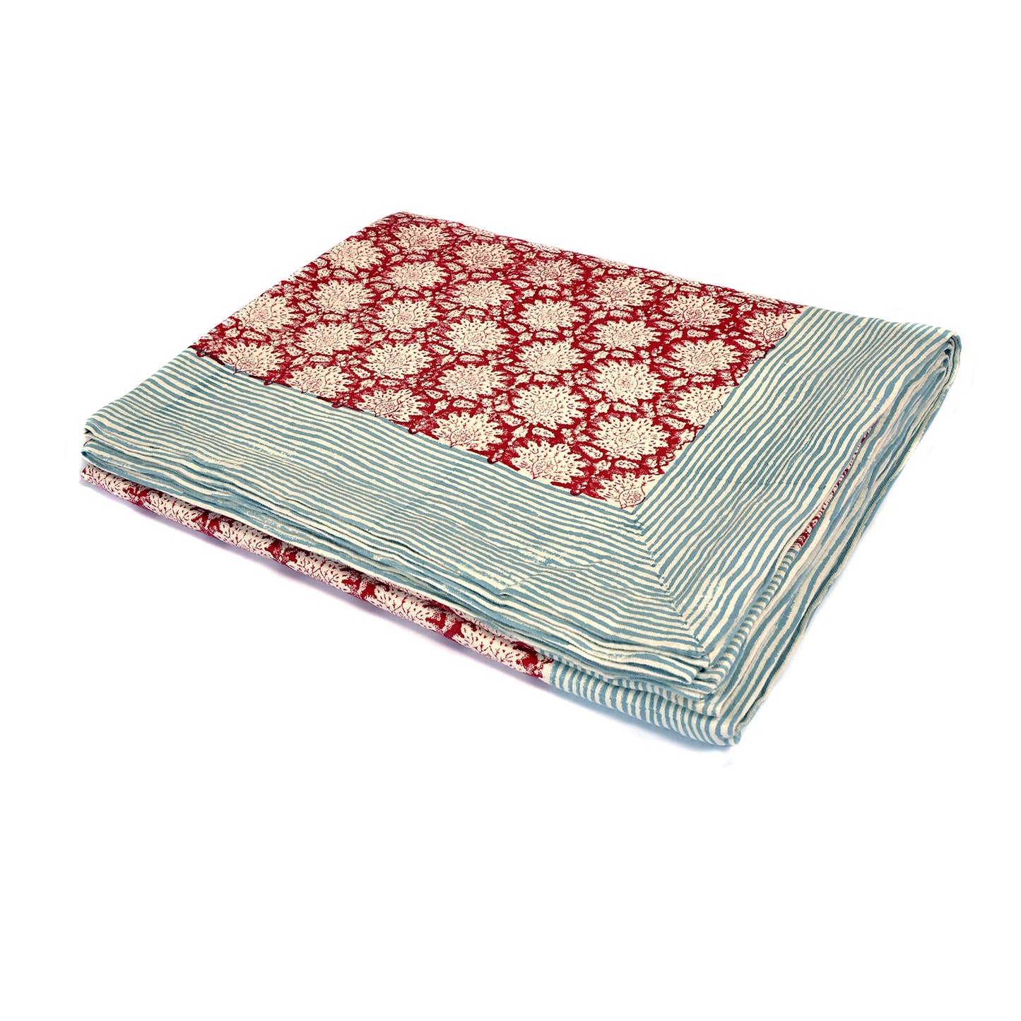 Dark Pink Floral Tablecloth with Striped Border Not specified