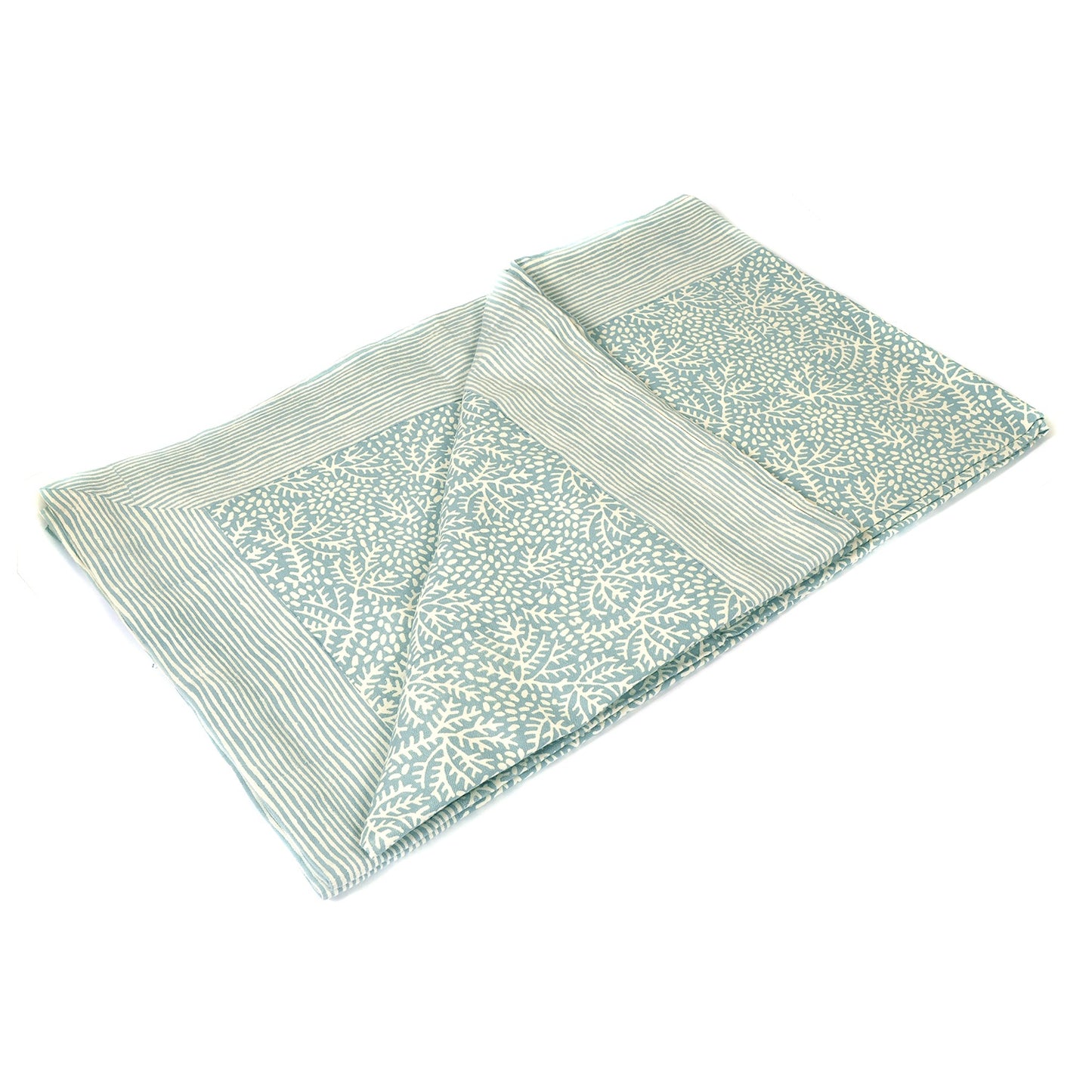 Mineral and White Floral Tablecloth with Striped Border Small Joanna Wood Shop