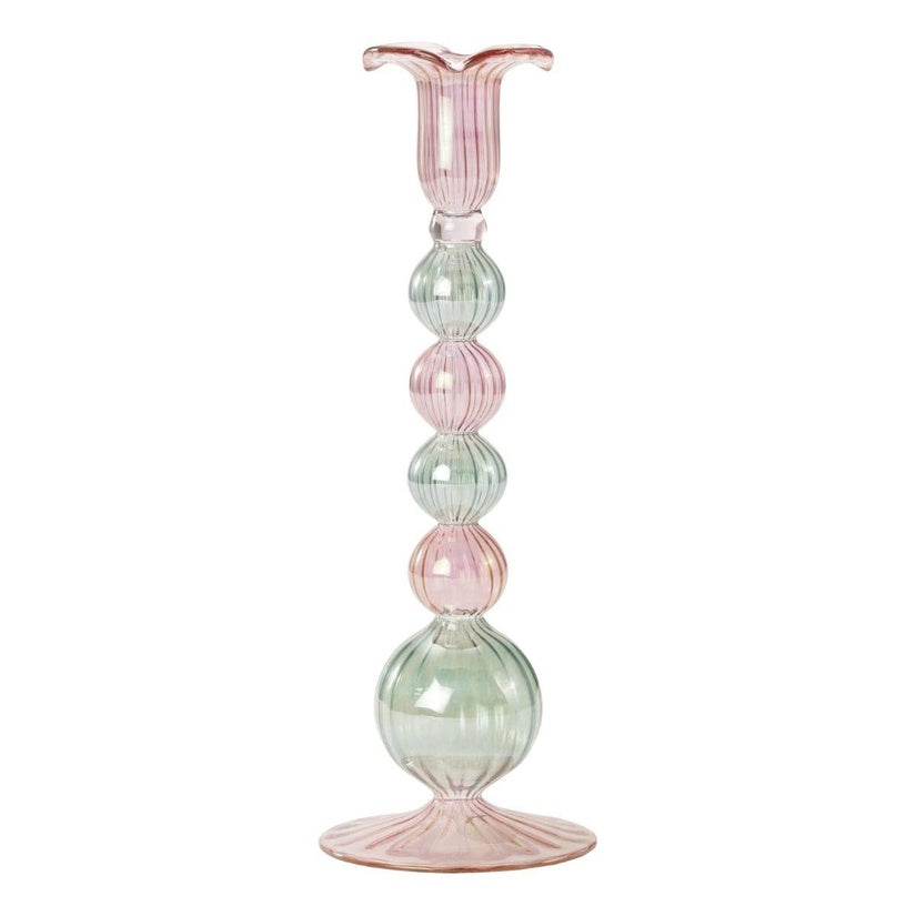 Pink/Green Mouthblown Candlestick Joanna Wood Shop