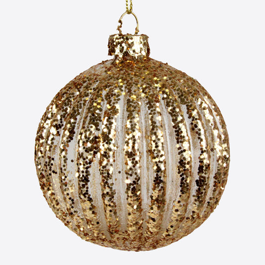 Gold Glitter Ribbed Bauble Not specified