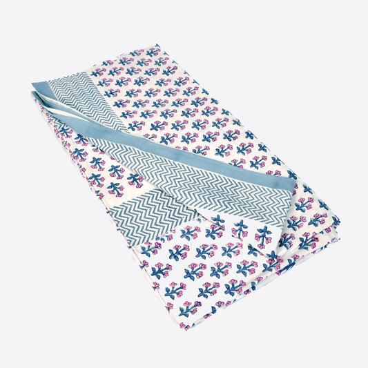 Pink and Blue Mini Flowers Cotton Tablecloth Large