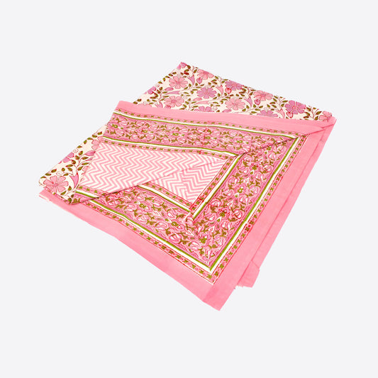 Pink Flowers and Zigzag Tablecloth Large