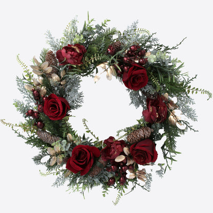 Green Wreath with Red Roses Not specified