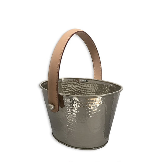 Leather Handled Beaten Silver Ice Bucket Not specified