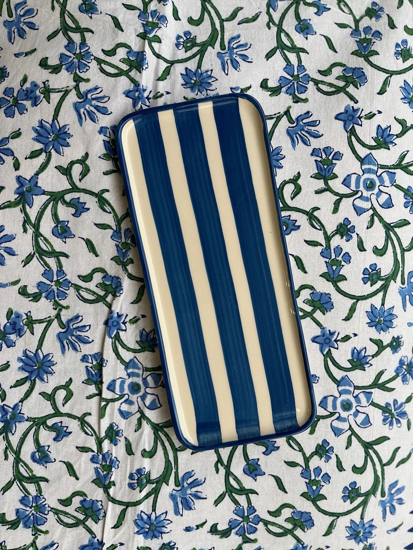 Blue Striped Porcelain Tray Not specified