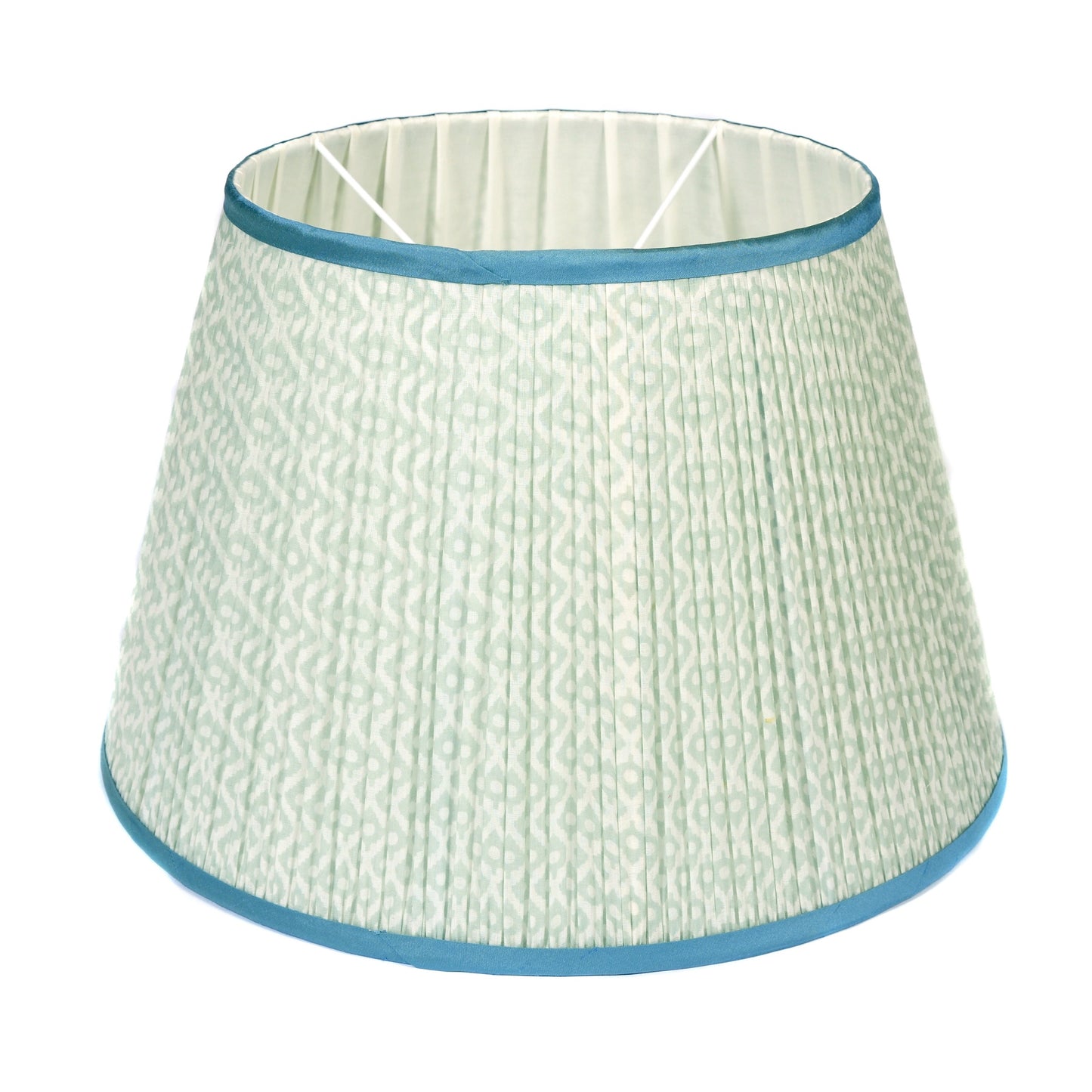 Pale Green Pleated Lampshade with Airforce Blue Trim Not specified