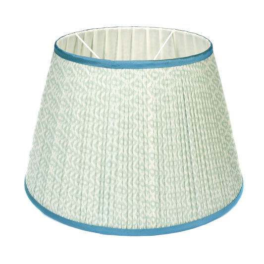 Pale Green Pleated Lampshade with Airforce Blue Trim Not specified