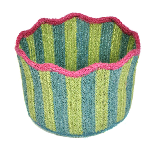 Green and Blue Striped Fluted Basket Not specified