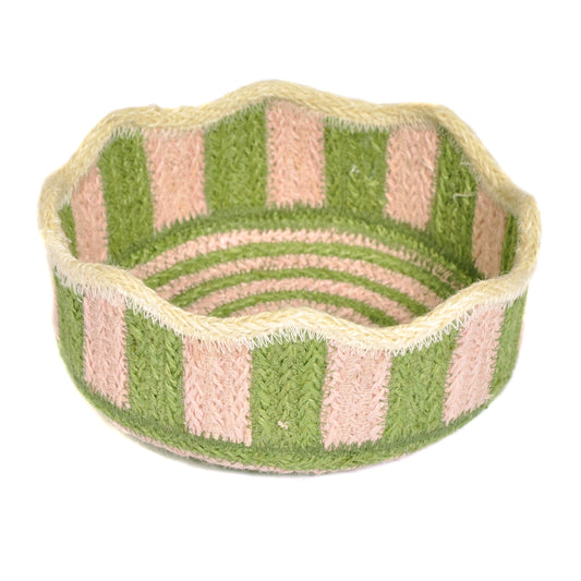 Green and Pink Striped Mini Basket Not specified