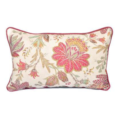 Pinks, Greens and Yellows Floral Rectangle Cushion with Pink Piping Not specified