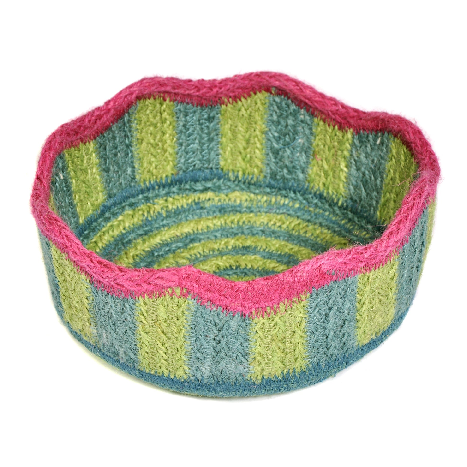 Green and Blue Striped Mini Basket Not specified