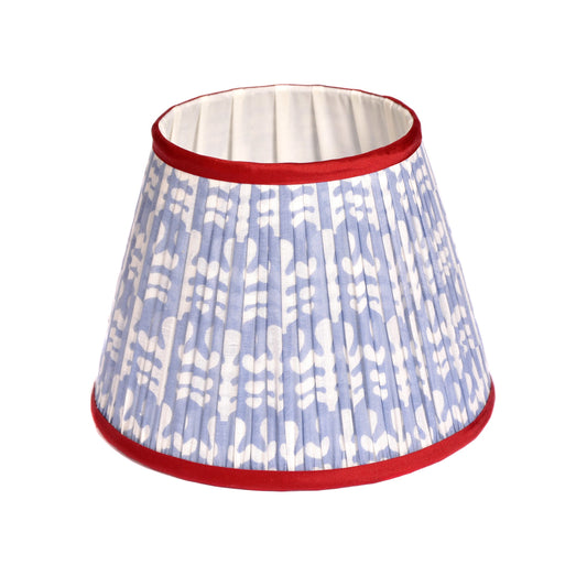 Small Blue Pleated Lampshade with Red Trim Joanna Wood Shop
