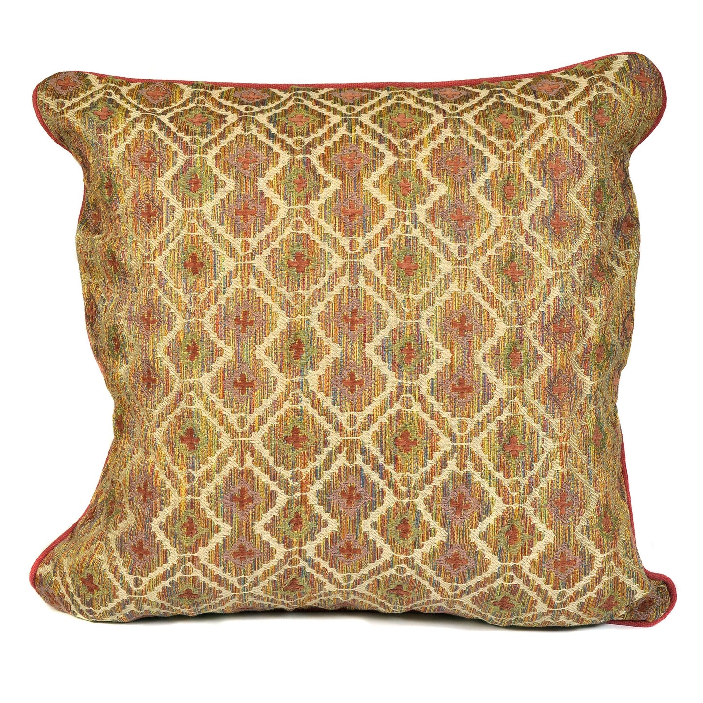 Pink Strie Cushion with Chenille Cross Decoration and Silk Striped Back Square Joanna Wood Shop