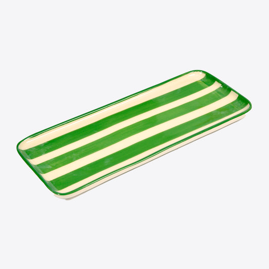 Green Striped Porcelain Tray Not specified