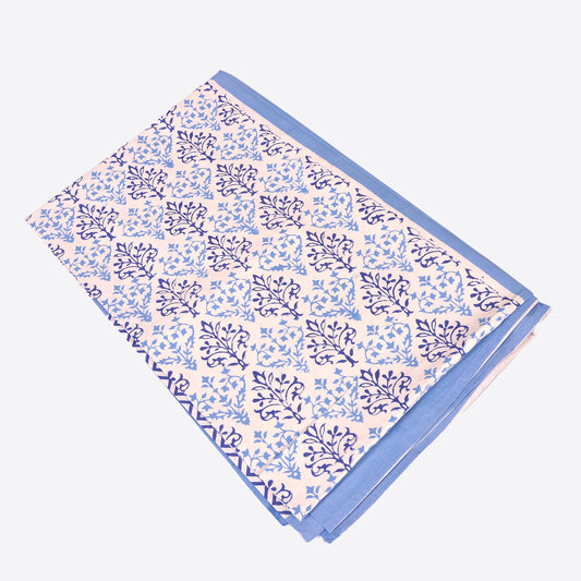 Mixed Blues and Zig Zag Floral Cotton Tablecloth Small