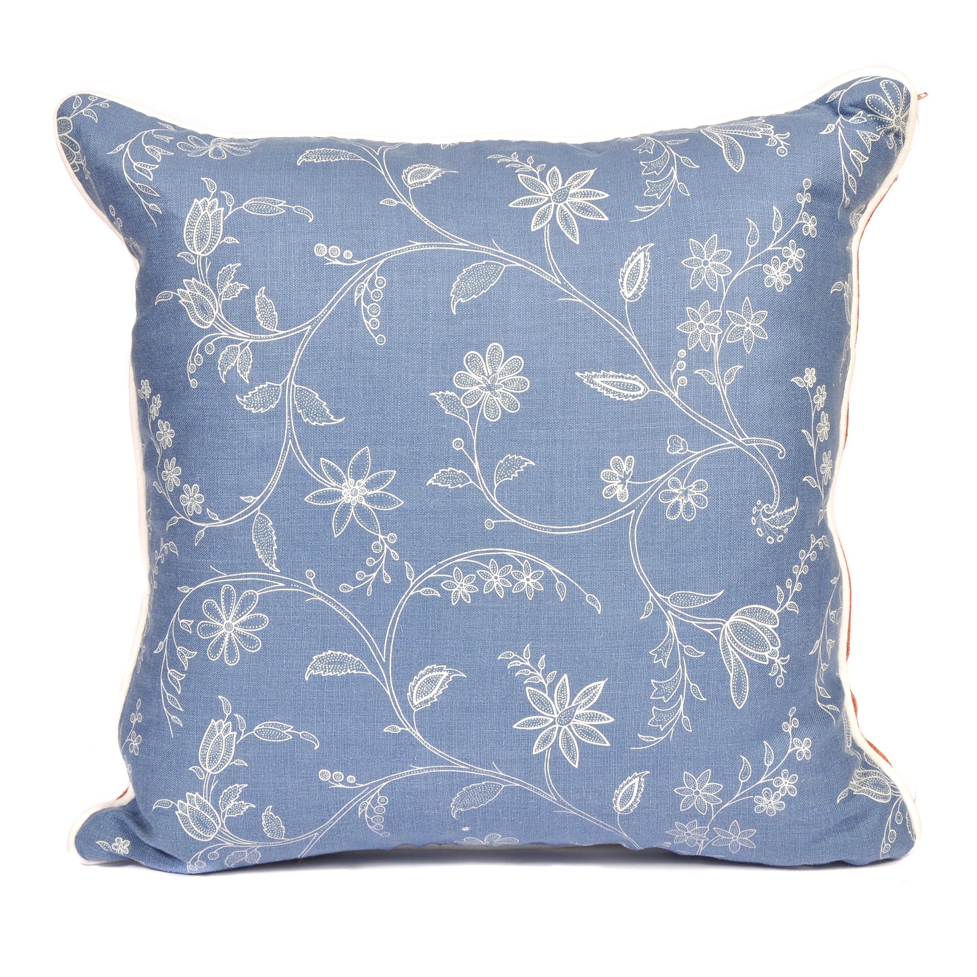 Blue Floral Linen Cushion with Pink Linen Back Not specified