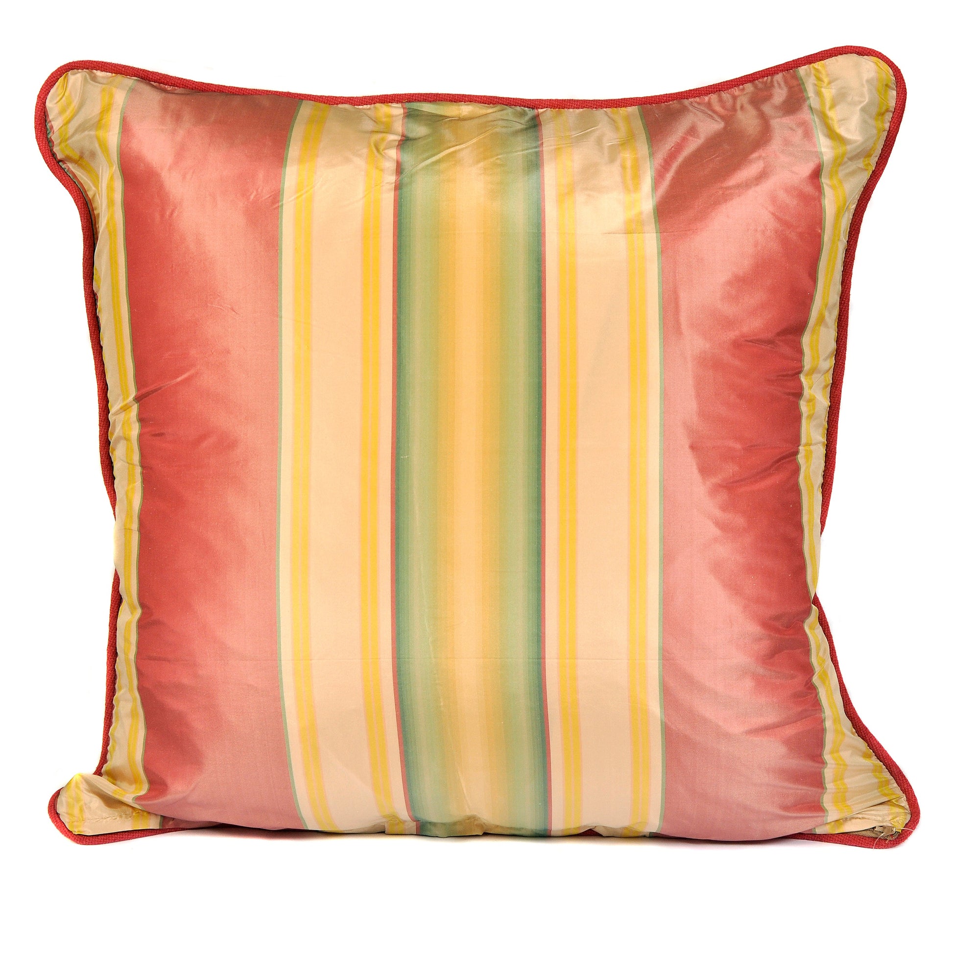 Pink Strie Cushion with Chenille Cross Decoration and Silk Striped Back Square Joanna Wood Shop