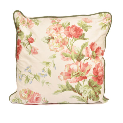 Pink Flowers Cushion with Green Piping Not specified