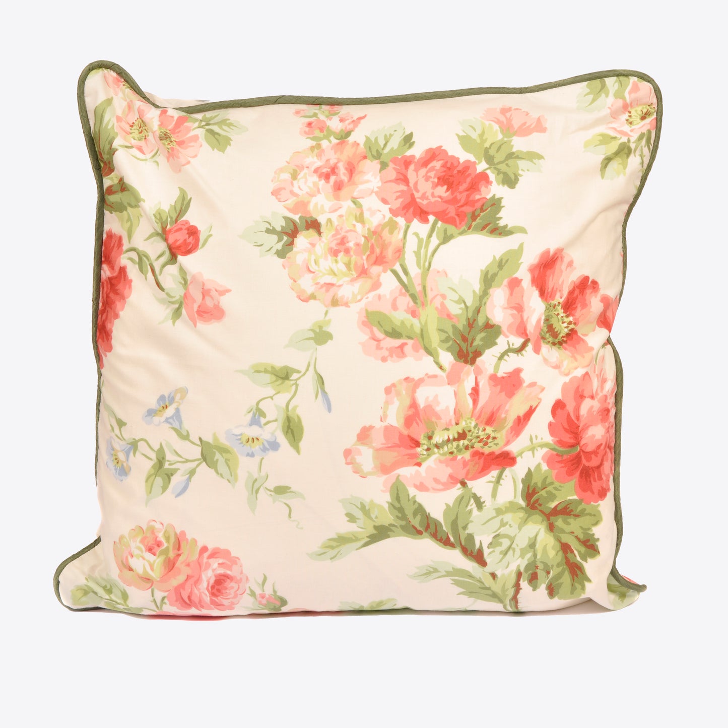 Pink Flowers Cushion with Green Piping Joanna Wood Shop