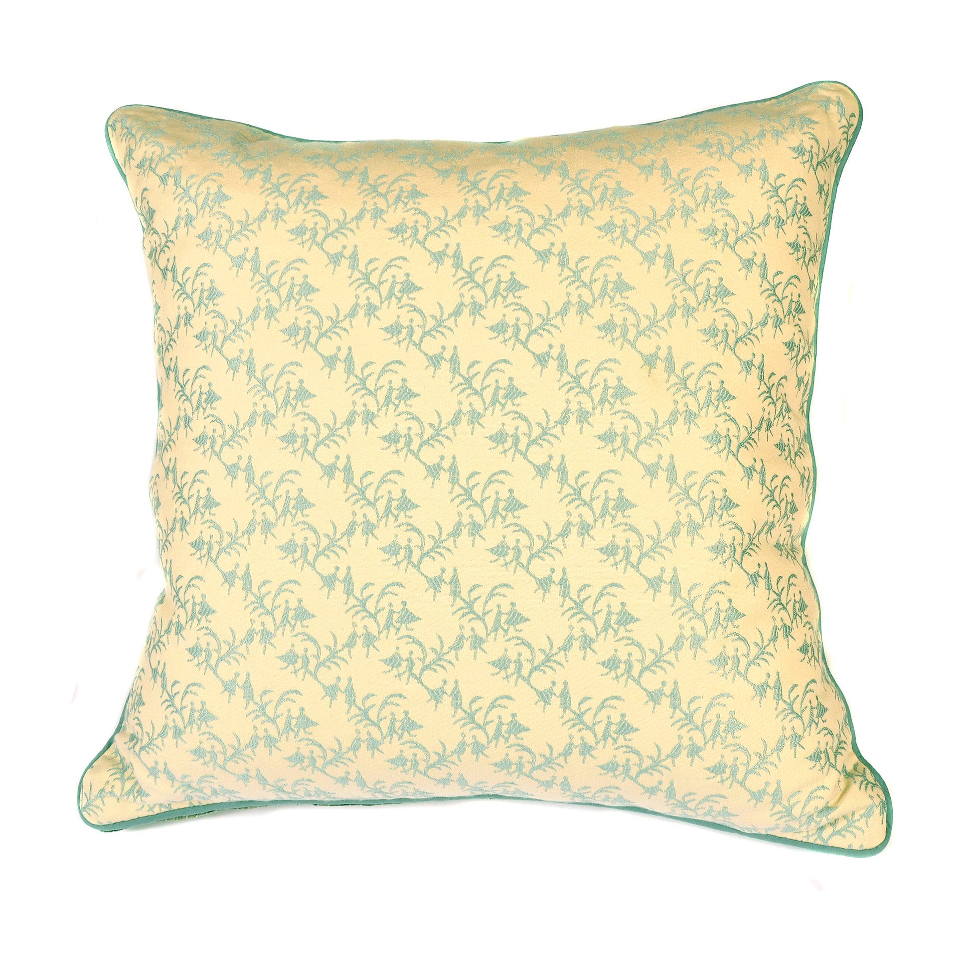 Aqua Figures Cushion with Striped Silk Back Joanna Wood Shop