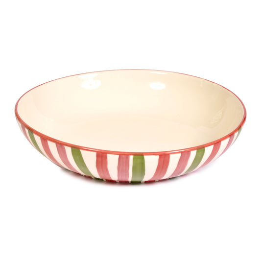 Pink and Green Striped Salad Bowl Not specified