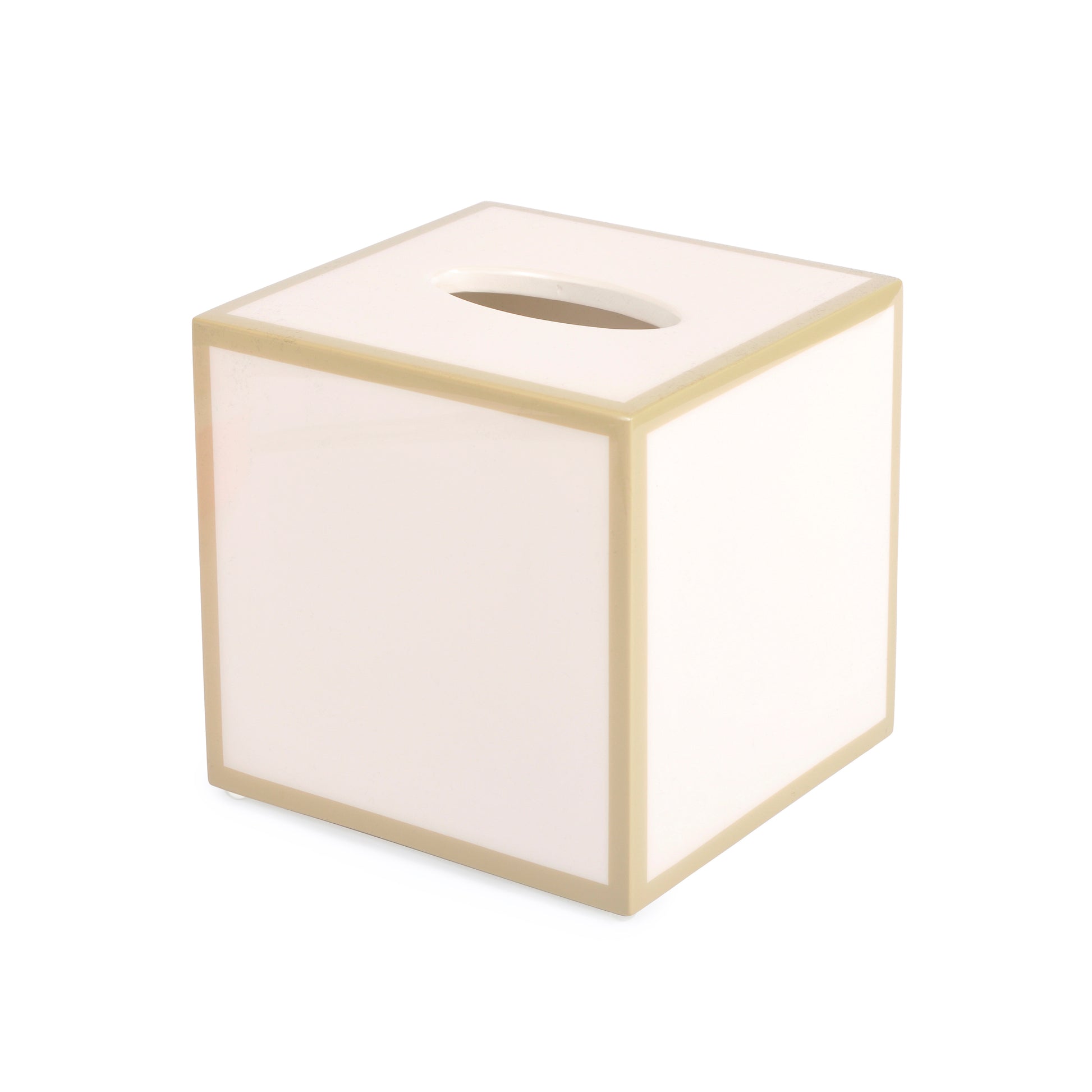 Lacquer Square Tissue Box Cover White and Taupe Joanna Wood Shop