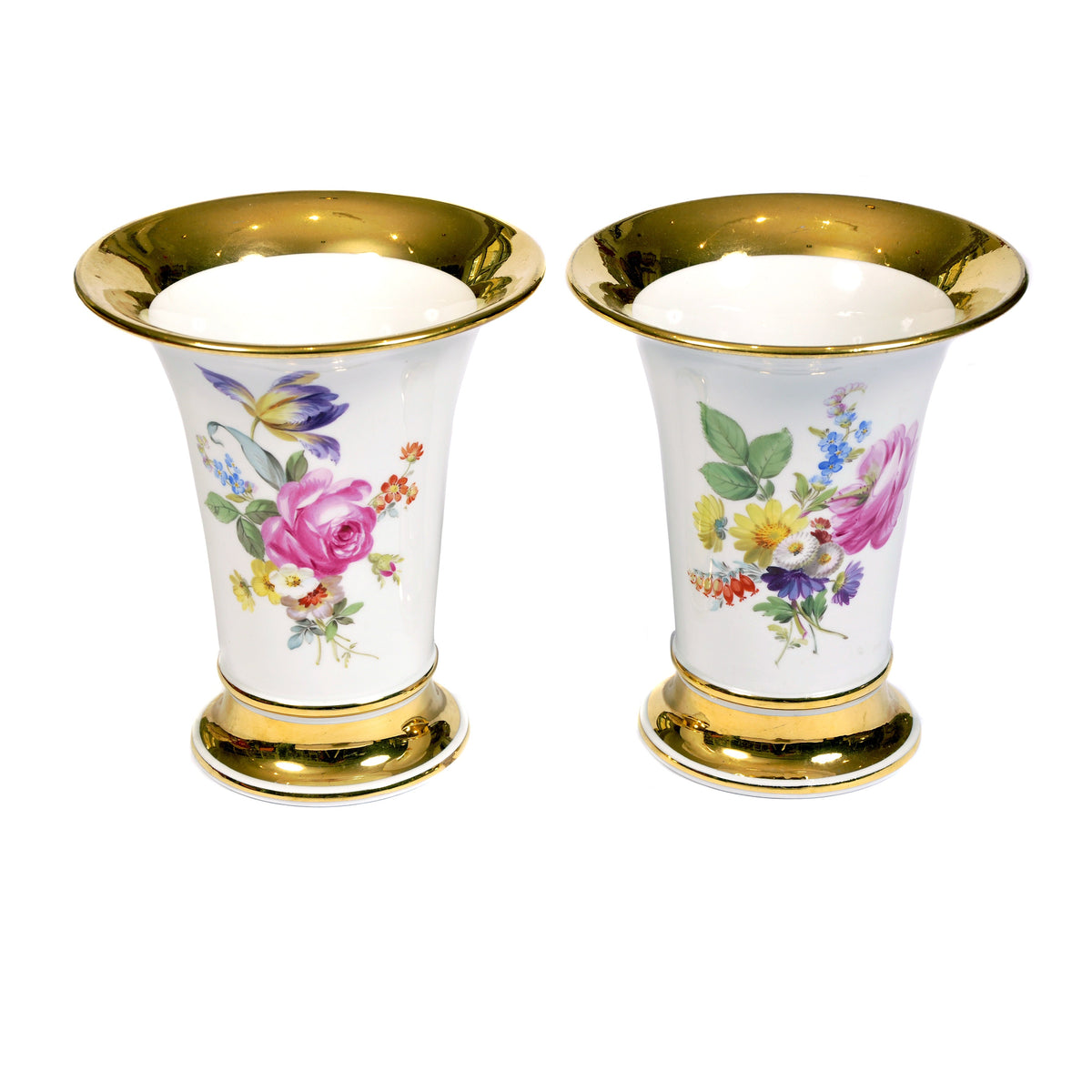 Pair of Late 19th Century Meissen White & Gold Porcelain Floral Bud Vases Not specified