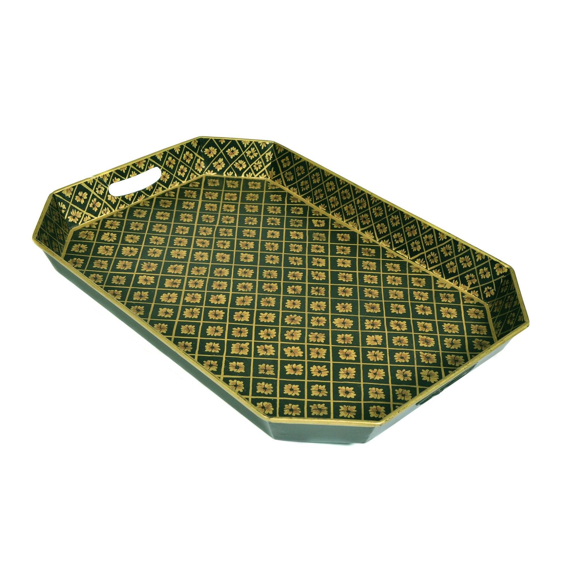 Black and Gold Flowers Toleware Tray Not specified